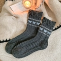 Dark grey wool mid-calf socks featuring light blue bows and ruffled cuffs for winter style - One Size / Dark Gray