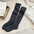 Solid charcoal grey slouch socks with ruffled edges in a cozy minimalist Japanese style - Dark Gray