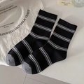 Japanese style black mid-calf socks with grey stripes and contrast toe design - Black