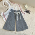 Dark grey knitted leg warmers with cream drawstring bow and ribbed texture - One Size / Light Gray
