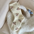 Calze spesse in pile beige con simpatici cani marroni per calore domestico invernale - Taglia unica / Beige