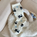 Calze termiche color crema con motivo jacquard di gatti neri in morbido velluto di corallo - Taglia unica / Adesivi Alfabeto Sfondo Bianco