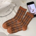 Vintage orange and brown plaid crew socks in a British collegiate style knitting - Orange