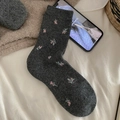 Dark grey wool socks featuring sweet floral patterns for cozy autumn and winter warmth - One Size / Dark Gray