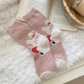 Calze di lana rosa e beige con motivo di coniglio e fragola per l'inverno - Taglia unica / Rosa Chiaro