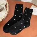 Calcetines retro de lana negros con bordado floral en un estilo vintage muy dulce - Talla única / Negro