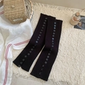 Black ribbed leg warmers with side buttons and minimalist Japanese JK style design - One Size / Black