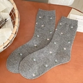 Calcetines de lana gris de punto con bordados florales rosas y azules para invierno - Talla única / Gris