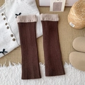 Scaldamuscoli giapponesi marrone scuro con polsini a coste beige per l'inverno - Beige Caffè
