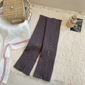 Deep grey-brown ribbed knit leg warmers with side button details and bottom split design - One Size / Gray