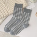 Gray and white checkerboard knit crew socks in a minimalist Japanese style aesthetic - Gray