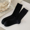 Classic black ribbed cotton mid-calf slouch socks with vintage aesthetic for women - One Size / Black
