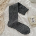 Thick dark grey knitted wool calf socks for women with warm vintage textured finish - One Size / Dark Gray