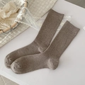 Cozy khaki brown ribbed crew socks for women featuring high quality combed cotton fabric - One Size / Light Coffee