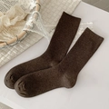 Dark brown ribbed knit slouch socks for women in a soft cotton blend mid-tube style - One Size / Dark Coffee