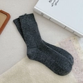 Dark gray wool blend crew socks with thick vertical ribbed knit for winter warmth - One Size / Dark Gray