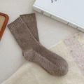 Brown ribbed wool blend mid-calf socks with thick thermal knit for winter comfort - One Size / Light Coffee