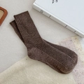 Brown wool rib socks in a cozy knit texture for women, perfect for a vintage style - One Size / Dark Coffee