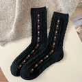 Calze spesse in misto lana nera con treccia classica e ricamo floreale vintage - Taglia unica / Nero