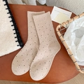 Chaussettes mi-mollet en laine beige avec joli motif à pois dans un style tricoté chaud - Taille unique / Khaki