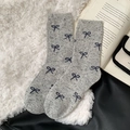 Speckled wool blend crew socks in grey with dark bow patterns and ribbed cuffs - One Size / Light Gray