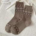 Calze spesse in lana vintage con motivi a maglia Nordic Fair Isle color caffè scuro - Taglia unica / Marrone