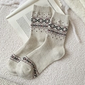 Calze in misto lana stile nordico retrò bianco crema con motivi jacquard classici - Taglia unica / Bianco Sporco