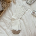 Cream-white slouch socks with brown toe tips and textured knit pattern for a stylish look - One Size / White (Coffee Toe)