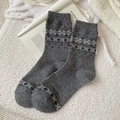 Calze spesse in lana grigio scuro con jacquard fiocco di neve nordico e polsini a coste - Taglia unica / grigio scuro