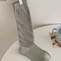 Light grey ribbed knit slouch socks for women with vertical stripe texture - One Size / Light Gray