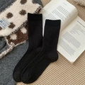 Calze di lana nera a coste spesse per donna, stile minimalista per autunno e inverno - Nero