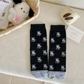 Calze in maglia grigio e nero con simpatici motivi di cani in stile giapponese - Taglia unica / Nero