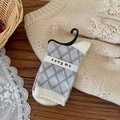 Calze vintage a quadri color kaki con polsini a coste color crema morbidi - Rombo Grigio