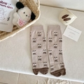 Simpatici calzini giapponesi kaki con due dita e motivi di cuccioli e dettagli marroni - Taglia unica / Marrone