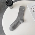 Gray mid-calf cotton sports socks featuring ribbed knit and white geometric embroidery - One Size / Dark Gray