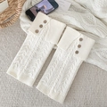 Creamy white cable knit leg warmers with vintage wooden buttons and folded cuffs - White