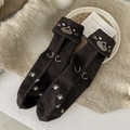Dark brown wool socks with cartoon cat face and white paw patterns for winter warmth - One Size / Dark Coffee