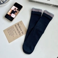 Chaussettes bleu marine pour femmes en coton côtelé avec rayures rouges et blanches - Bleu Marine