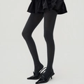 Elegant dark grey vertical striped tights paired with black skirt and high heels - One Size / Dark Gray