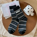 Calze a metà polpaccio in cashmere nero a righe blu con etichetta in tessuto vintage - Taglia unica / Nero