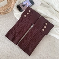 Dark brown cable knit leg warmers with retro buttons and ribbed fold-over cuff - Coffee