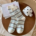Calze retrò giapponesi in cashmere a righe bianche con accenti marroni e blu e logo - Taglia unica / Bianco