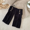 Calentadores negros de punto acanalado con botones de madera y diseño de doblez JK - Talla única / Negro