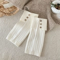 Calentadores de punto beige con botones de madera vintage y puños anchos para estilo JK - Talla única / Blanco