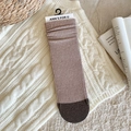 Brown ribbed crew socks with dark coffee color contrast toe and brand packaging - Light Coffee
