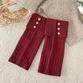 Calentadores acanalados rojo oscuro con puños doblados y detalles de botones de madera - Talla única / Rojo