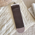 Dark brown rib-knit crew socks with contrasting pink toe and white brand hangtag - Dark Coffee