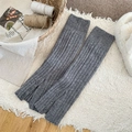 Dark grey ribbed knit leg warmers featuring button slit design for winter warmth - One Size / Gray