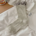 Mid-calf knitted socks in beige gray melange with lettuce edge trim and ribbed texture - One Size / Light Gray