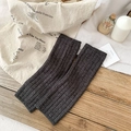 Dark grey ribbed knit leg warmers in a warm winter style for women, flat lay display - One Size / Dark Gray